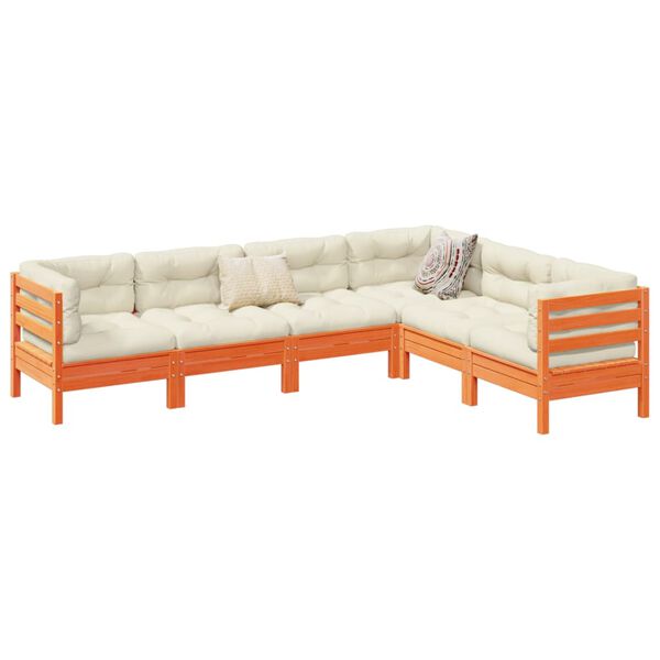 vidaXL Vrtna sedežna garnitura 6-delna z blazinami voščeno rjava