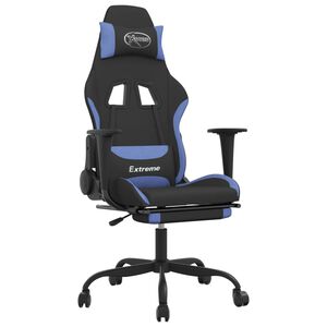 vidaXL Gaming stol z oporo za noge črno in modro blago