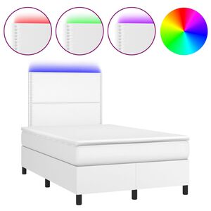 vidaXL Box spring postelja z vzmetnico LED bela 120x200cm umetno usnje