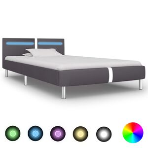 vidaXL Posteljni okvir LED sivo umetno usnje 90x200 cm