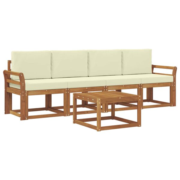 vidaXL Zunanja garnitura za sedenje z blazino 5 pcs Naravna in smetana