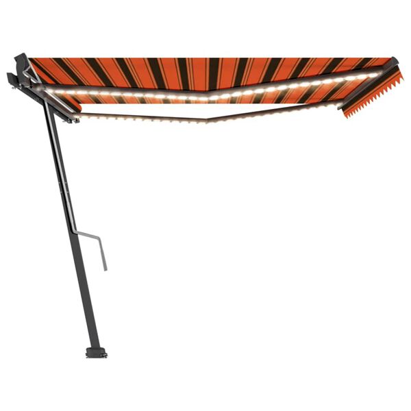 vidaXL Ročno zložljiva tenda z LED lučkami 400x300 cm oranžna in rjava