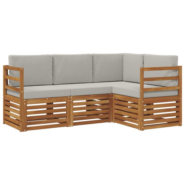 vidaXL Sedežne garniture z blazino 4 pcs Naravna in svetlo siva