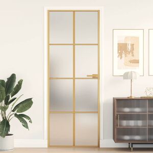 vidaXL Notranja vrata ozka zlata 76x201,5cm kaljeno steklo in aluminij