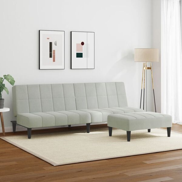 vidaXL Kavč dvosed z leži&scaron;čem in stolčkom za noge svetlo siv žamet