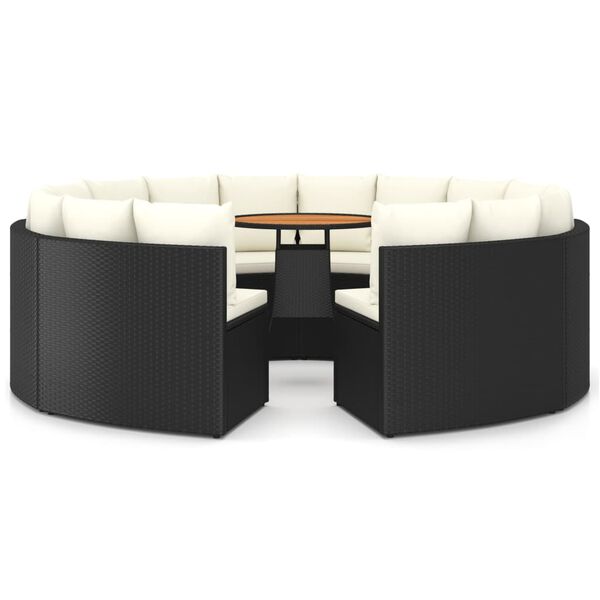 vidaXL Vrtna sedežna garnitura 9-delna z blazinami poli ratan črna