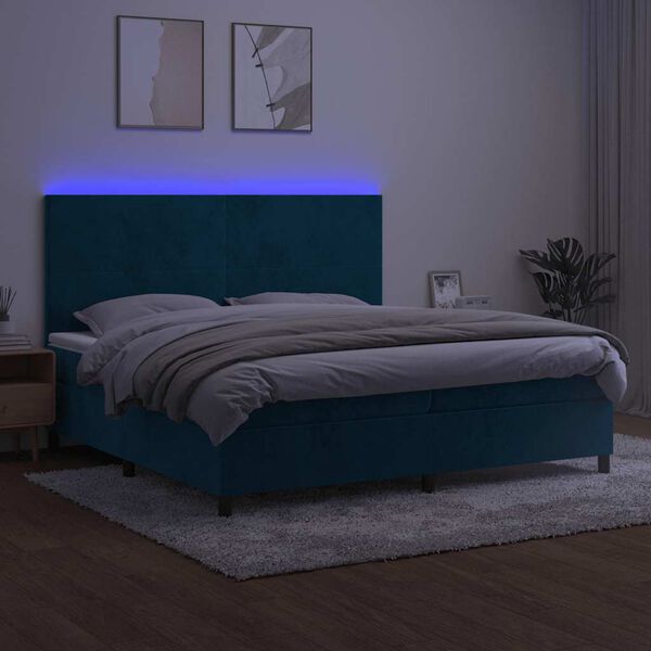 vidaXL Box spring postelja z vzmetnico LED temno modra 200x200cm žamet
