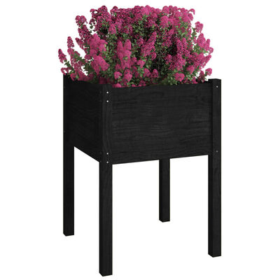 vidaXL Vrtno cvetlično korito črno 50x50x70 cm trdna borovina