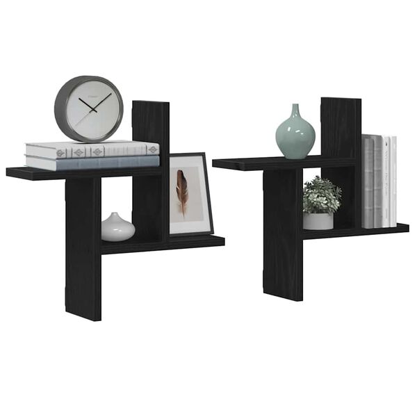 vidaXL Stenska polica 2 kosa črna hrast 38x12x38 cm inženirski les