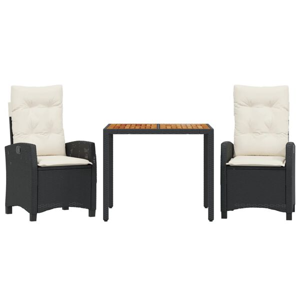 vidaXL Vrtna jedilna garnitura 9-delna z blazinami črn poli ratan