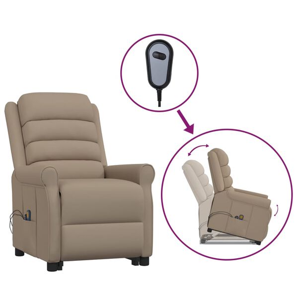 vidaXL Masažni stol s funkcijo vstajanja kapučino umetno usnje