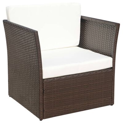 vidaXL Vrtni stol in stolček poli ratan rjave barve