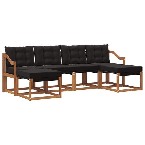 vidaXL Zunanja garnitura za sedenje z blazino 6 pcs Naravna in črna