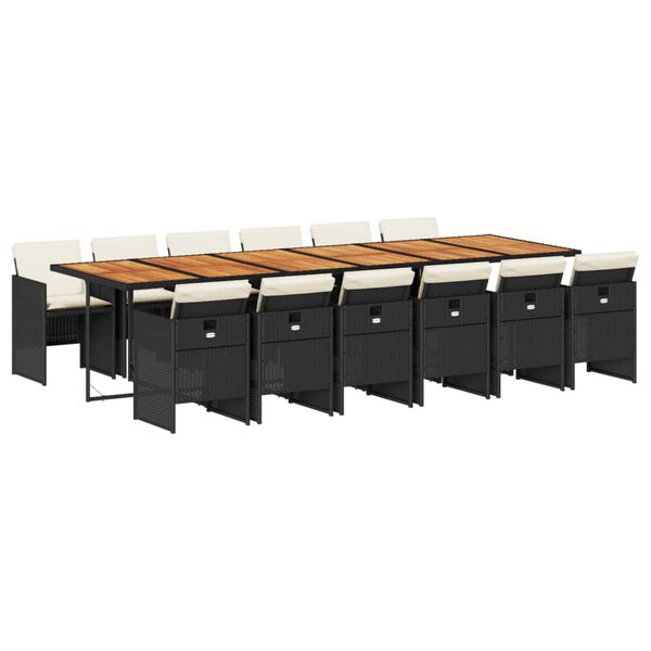 vidaXL Vrtna jedilna garnitura 13-delna z blazinami črn poli ratan