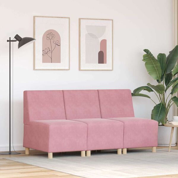 vidaXL Modularna sofa enota brez naslonov 3 pcs Roza 55 x 74 x 82 cm