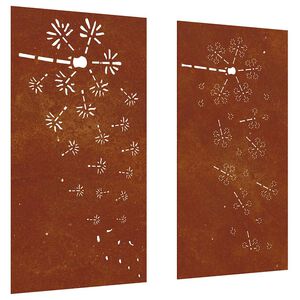 vidaXL Vrtne stenske dekoracije 2 kosa 105x55 cm corten jeklo rože