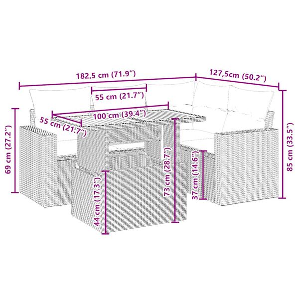 vidaXL Vrtna sedežna garnitura 5-delna z blazinami bež poli ratan