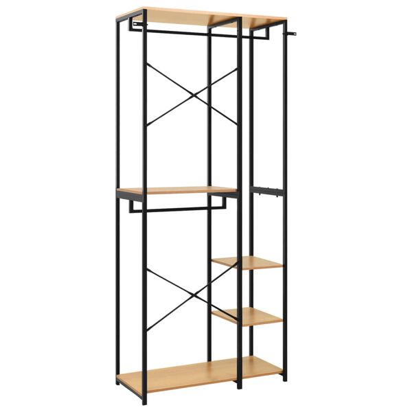 vidaXL Garderobna omara črna in hrast 90x40x213 cm kovina + iverna pl.