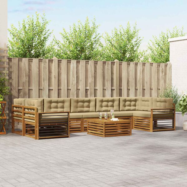vidaXL Zunanja garnitura za sedenje z blazino 8 pcs Naravna in bež