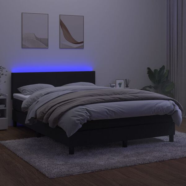vidaXL Box spring postelja z vzmetnico LED črna 140x190 cm žamet