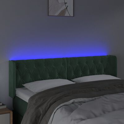 vidaXL LED posteljno vzglavje temno zeleno 147x16x78/88 cm žamet