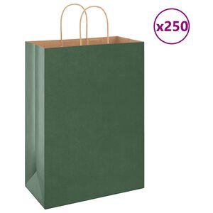 vidaXL Papirnate vrečke 250 kosov z ročaji zelene barve 32x17x44 cm