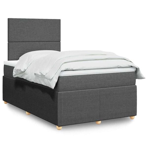 vidaXL Box spring postelja z vzmetnico temno siva 120x190 cm blago