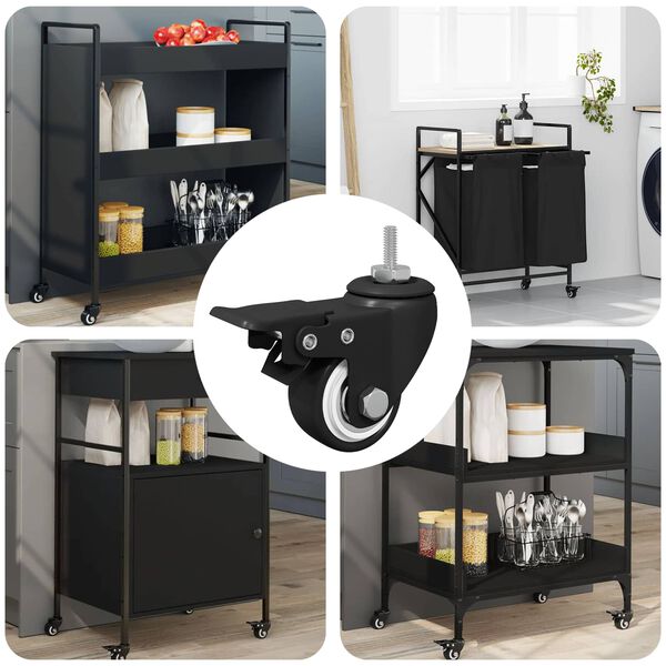 vidaXL Kolesci 12 pcs Črna M6 x 37 mm Železo in najlon