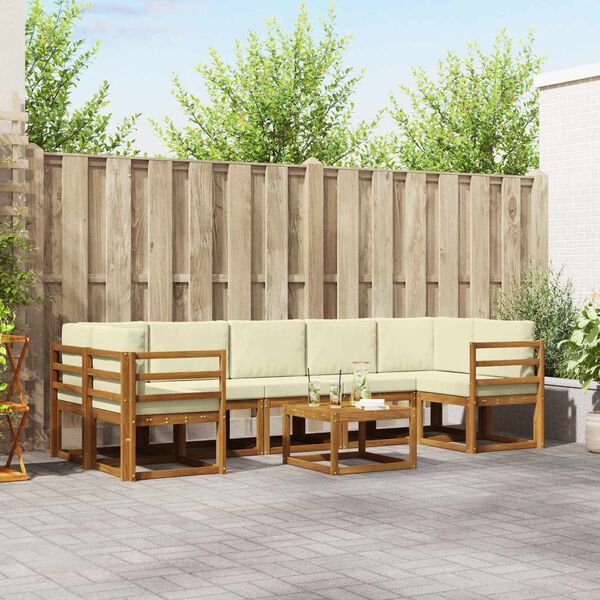 vidaXL Zunanja garnitura za sedenje z blazino 8 pcs Naravna in smetana