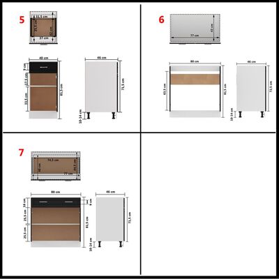 vidaXL Komplet kuhinjskih omaric 7-delni črn iverna plošča