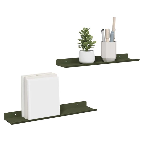 vidaXL Ležeča polica 2 pcs Oljčno zelena 40 x 8,5 x 2,5 cm Jeklo