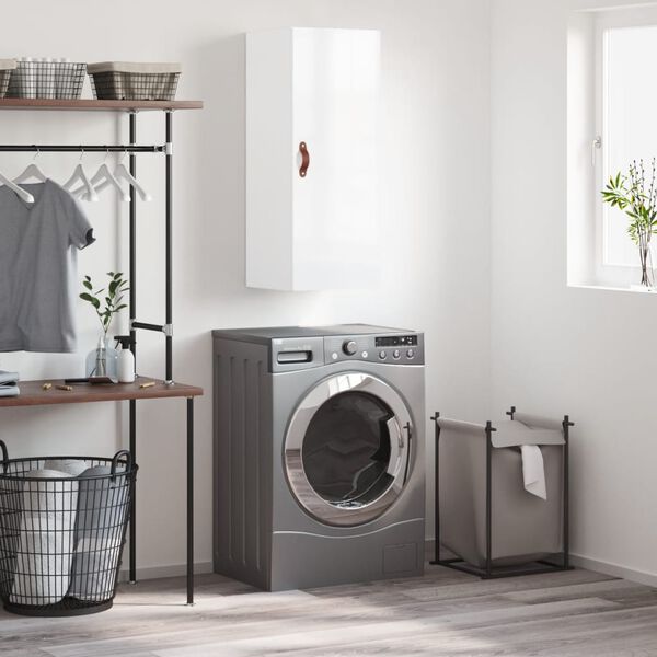 vidaXL Stenska omarica visok sijaj bela 34,5x34x90 cm