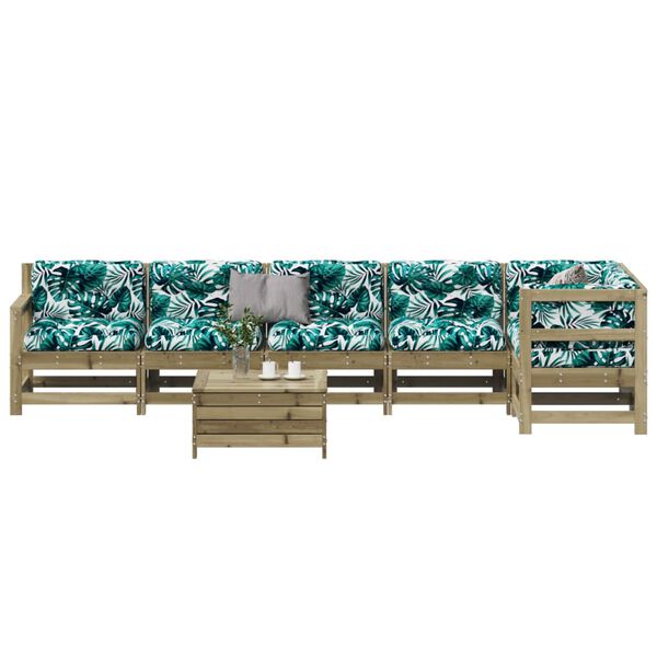 vidaXL Vrtna garnitura 7-delna z blazinami impregnirana trdna borovina