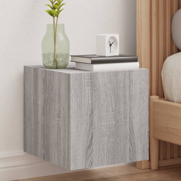 vidaXL Stenska TV omarica z LED lučkami siva sonoma 30,5x35x30 cm