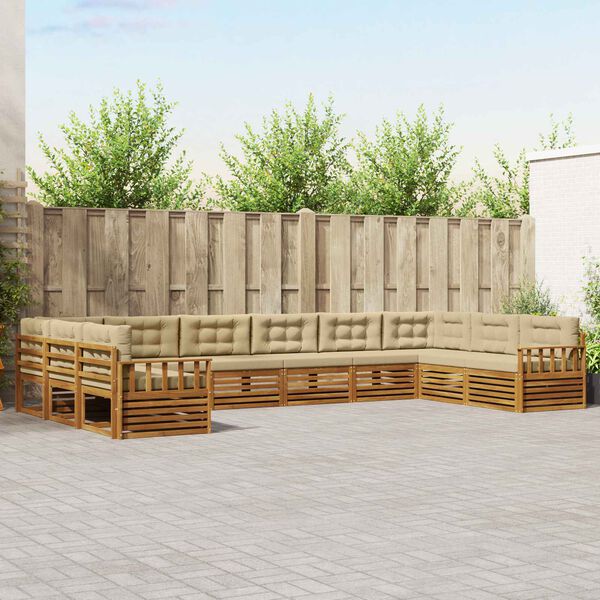 vidaXL Sedežne garniture 10 pcs Naravna in bež Masiven les akacije