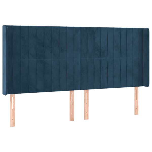 vidaXL Vzglavje z u&scaron;esi temno modro 183x16x118/128 cm žamet