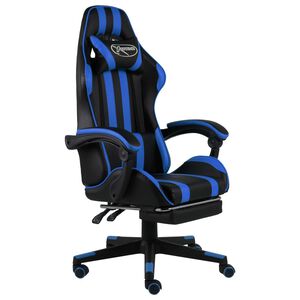 vidaXL Racing stol z oporo za noge črno in modro umetno usnje
