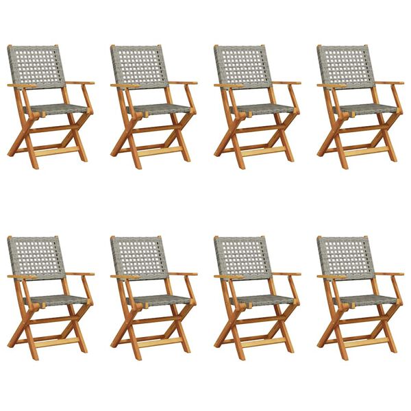 vidaXL Zložljivi vrtni stoli 8 kosov sivi poli ratan in trden les