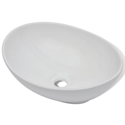 vidaXL Umivalnik z enoročno armaturo keramika ovalni bele barve