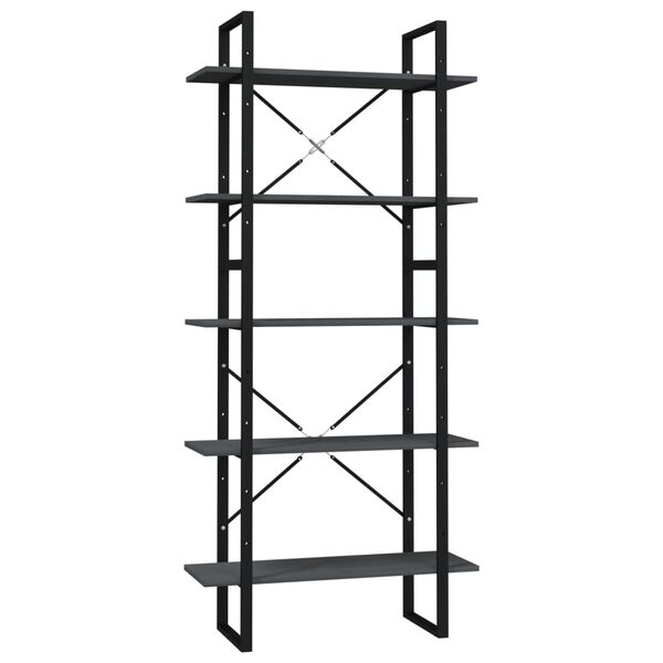 vidaXL 5-nadstropna knjižna omara siva 80x30x175 cm borovina