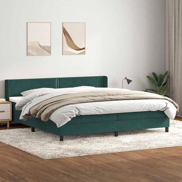 vidaXL Box spring postelja z vzmetnico temno zelena 180x220 cm žamet