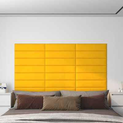 vidaXL Stenski paneli 12 kosov rumeni 60x15 cm žamet 1,08 m²