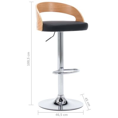 vidaXL Barski stolčki 2 kosa črno umetno usnje in ukrivljen les