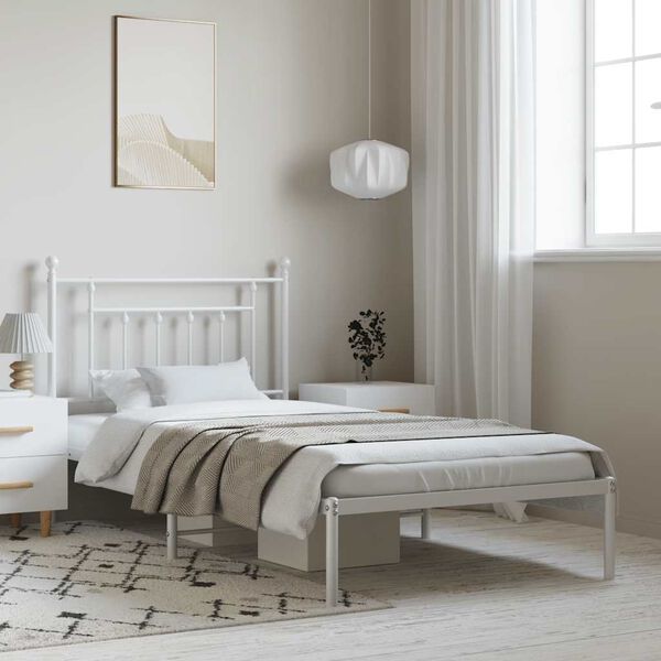 vidaXL Kovinski posteljni okvir z vzglavjem bel 100x190 cm