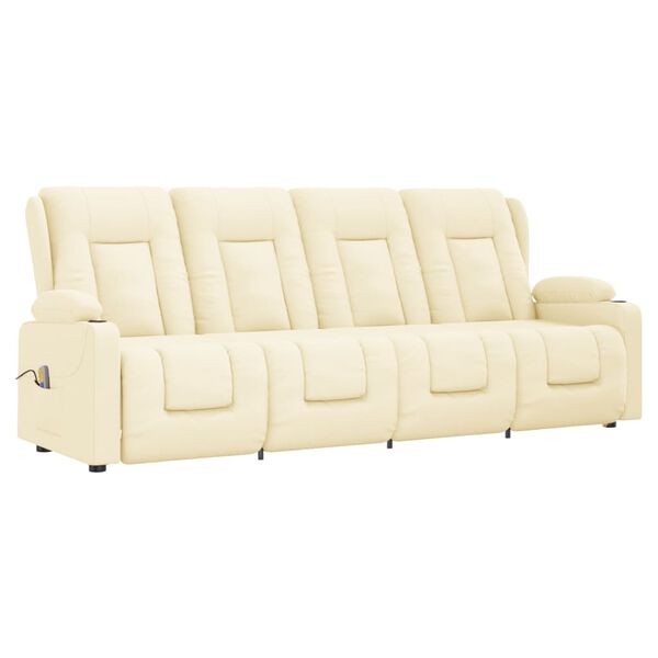 vidaXL Masažni štirised z držali za skodelico krem iz umetnega usnja