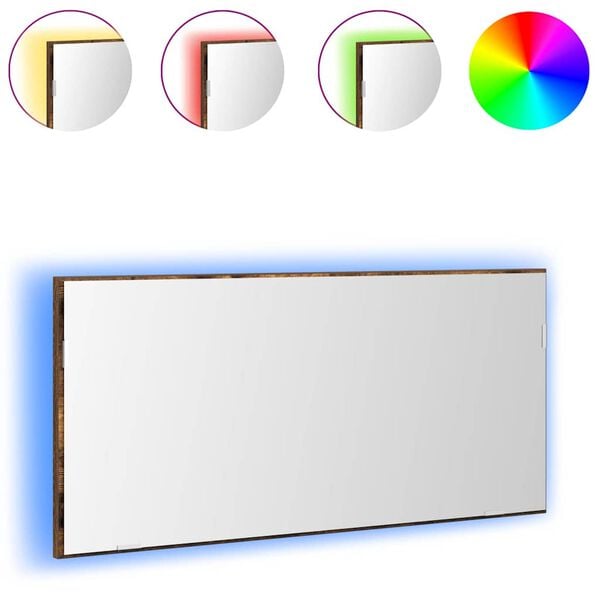 vidaXL Ogledalo z LED lučmi Rjava 80 x 37 cm Steklo in inženirski les