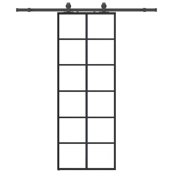 vidaXL Drsna vrata z opremo črna 76x205 cm ESG steklo