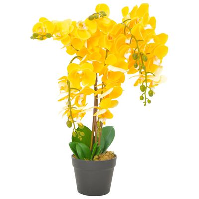 vidaXL Umetna rastlina orhideja z loncem rumena 60 cm