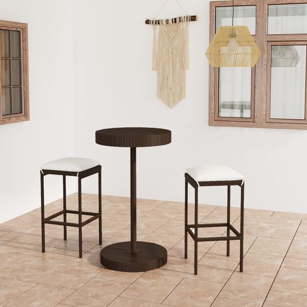 vidaXL Vrtna barska garnitura 3-delna z blazinami poli ratan rjava