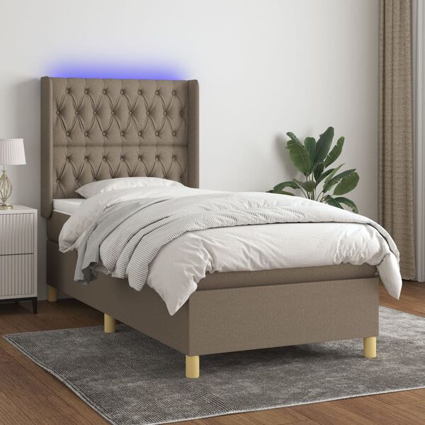 vidaXL Box spring postelja z vzmetnico LED taupe 100x200 cm blago